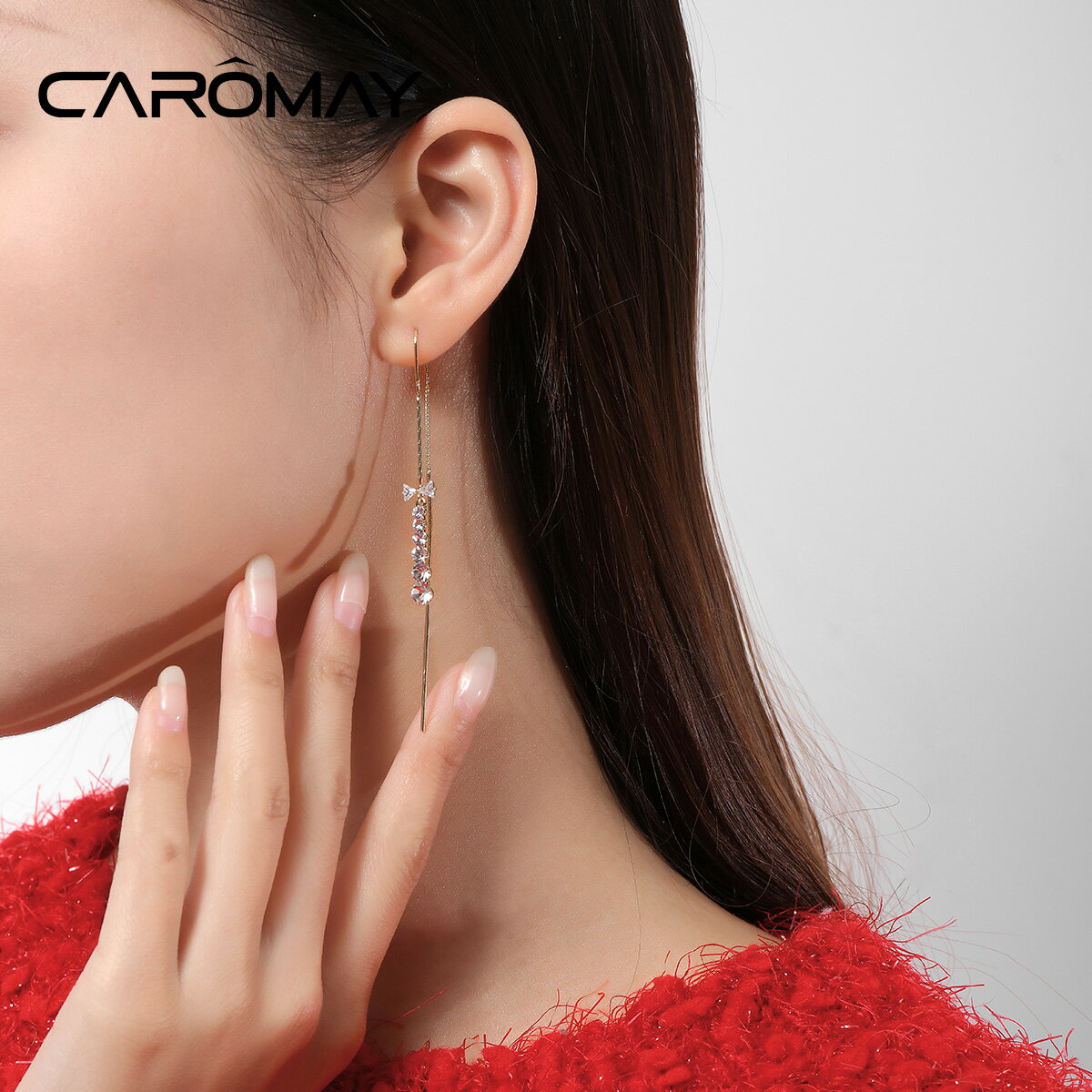 CAROMAY蝴蝶結流蘇耳環女年新款潮耳線顯臉瘦的氣質耳釘耳飾