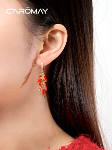 CAROMAY喜慶紅色鞭炮耳環女小眾設計感高級耳墜氣質耳飾新年禮物