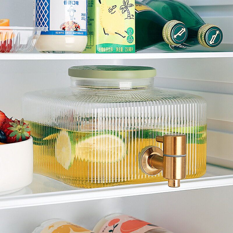 放冰箱冷水壺涼水帶龍頭玻璃大容量飲料家用水果茶果汁檸檬可樂桶