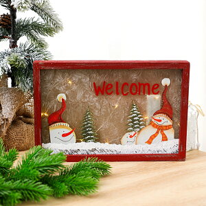 圣誕節裝飾品北歐風木質雪人桌面擺件發光創意燈箱家居裝飾布置