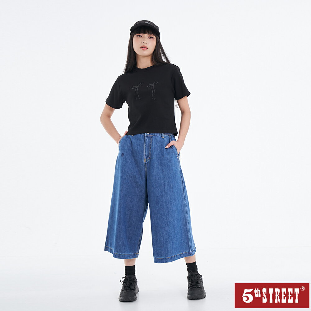 女蝴蝶結貼圓珠短袖TEE-黑色【5th STREET】【APP下單享4%點數】 ★春夏新品 0