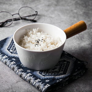 日式創意陶瓷米飯碗帶木柄 小湯碗沙拉碗甜品碗家用餐具水果小碗 居家小物 家飾 創意餐具 創意餐盤 廚房小物
