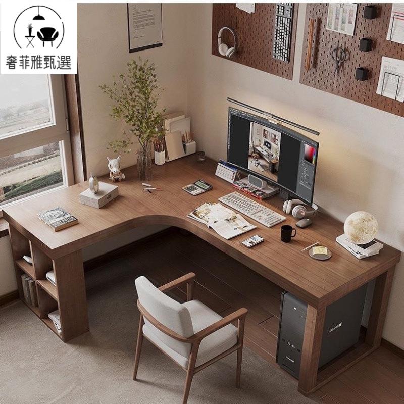 附發票 全實木轉角書桌組閤家用轉角寫字臺角落拐角實木臺式電腦桌辦公桌