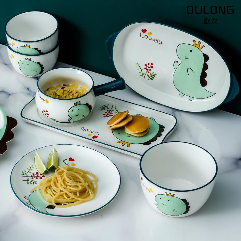 日式可愛碗碟陶瓷兒童餐具早餐盤創意寶寶飯碗家用碗勺套裝一人食
