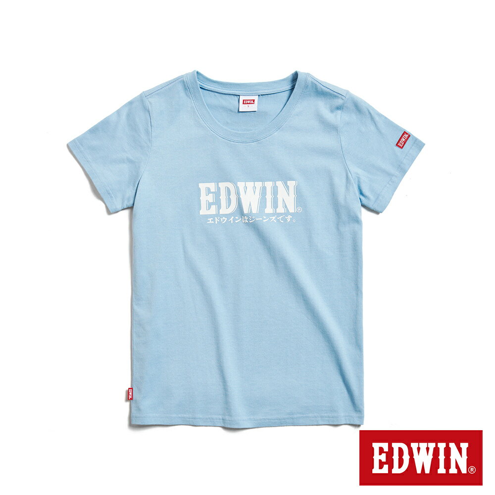 EDWIN 女款 火車復古LOGO短袖T恤 (淺藍色) 0