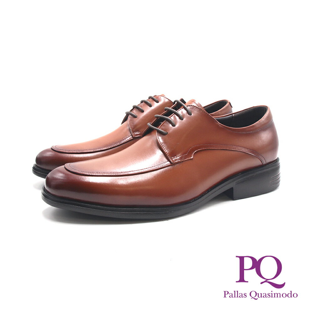 PQ(男)流線光澤MD輕量型綁帶款上班皮鞋 男鞋-棕色