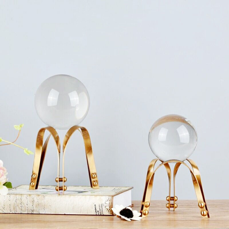 新古典家居樣板房柜臺書房玄關桌辦公室裝飾品創意金屬水晶球擺件