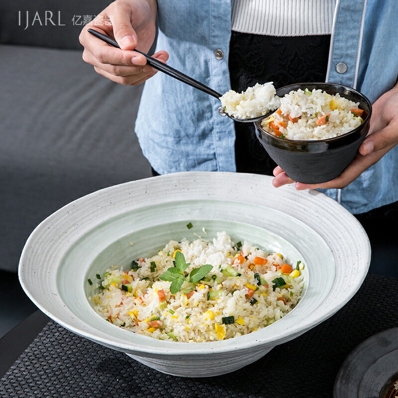 億嘉陶瓷蔬菜沙拉家用碗創意大湯碗家用大號面碗拉面碗斗笠碗海碗