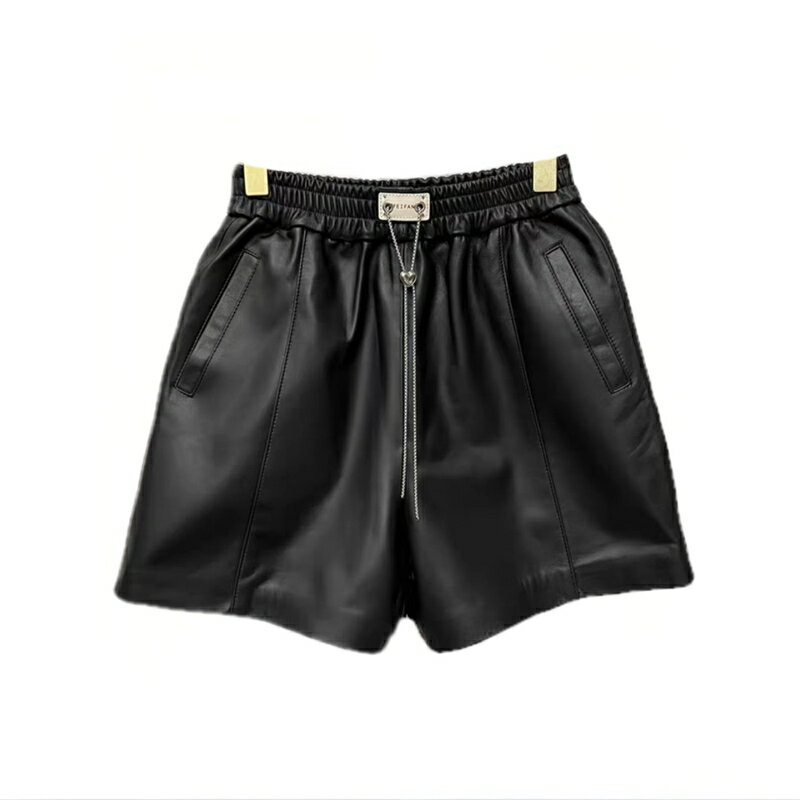 【巴黎精品】現貨+預購 真皮短褲休閒褲-百搭高腰真皮短褲女褲子a1iv47