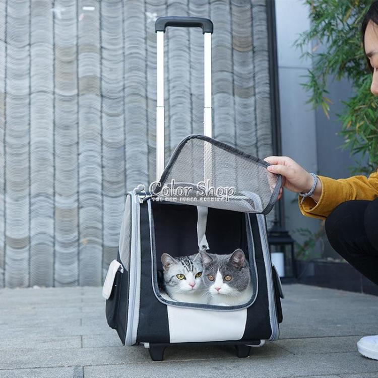 大號貓包拉桿雙肩大容量兩只便攜貓背包貓咪外出包透氣寵物拉桿箱