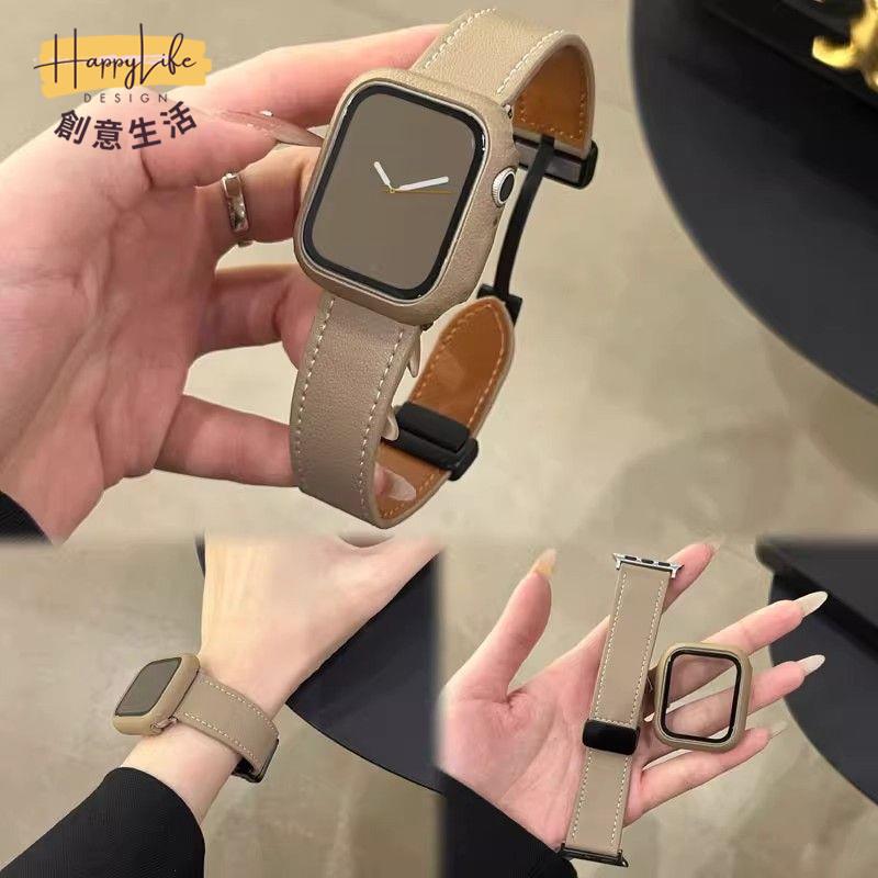 新款【皮質磁吸扣表帶+皮質殼】AppleWatch高級適用蘋果表帶S789E c7101