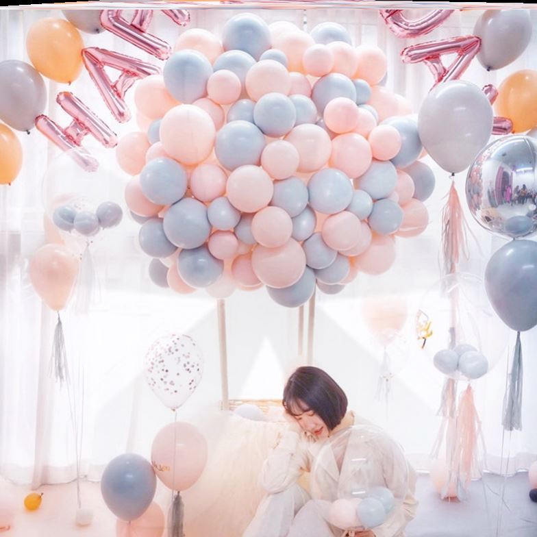 加厚馬卡龍氣球婚房裝飾品網紅創意婚禮布置生日派對氣球充氣會飛