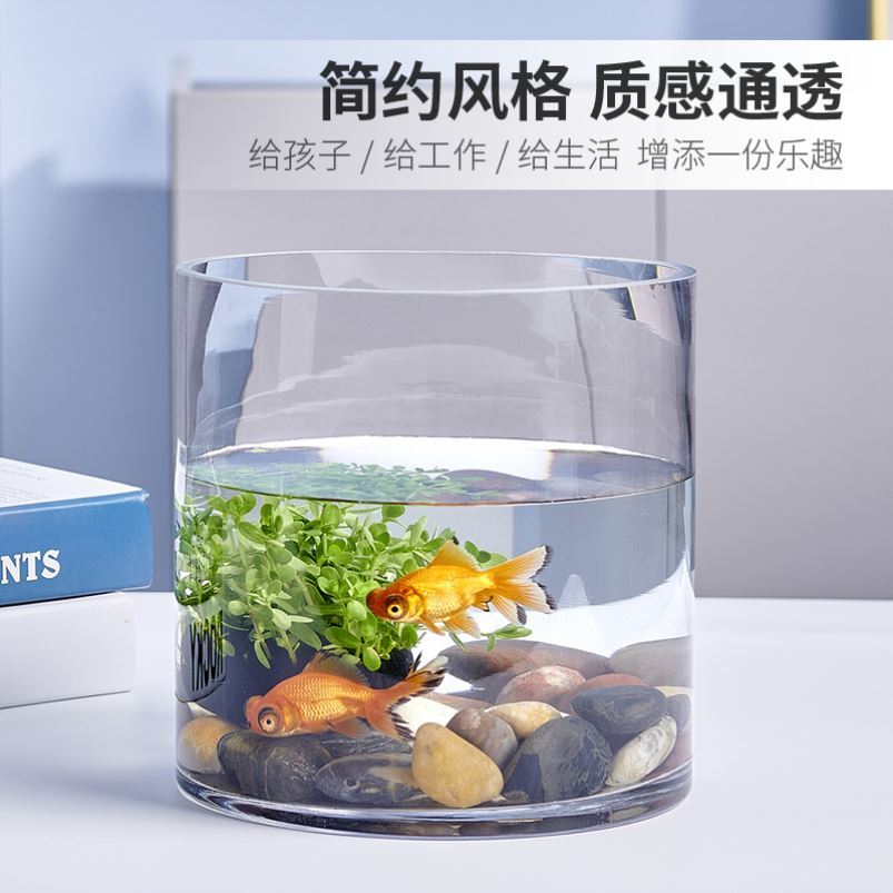 玻璃缸圓形大容器年新款魚缸透明桌面烏龜缸金魚缸生態裝飾