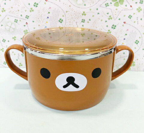 【震撼精品百貨】Rilakkuma San-X 拉拉熊懶懶熊 拉拉熊不銹鋼雙耳碗-大臉咖啡#46405 震撼日式精品百貨