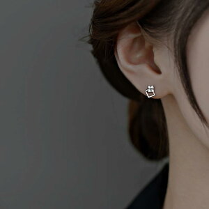 S925銀方形耳釘女2021年秋冬新款潮精致幾何耳環特別設計感耳飾