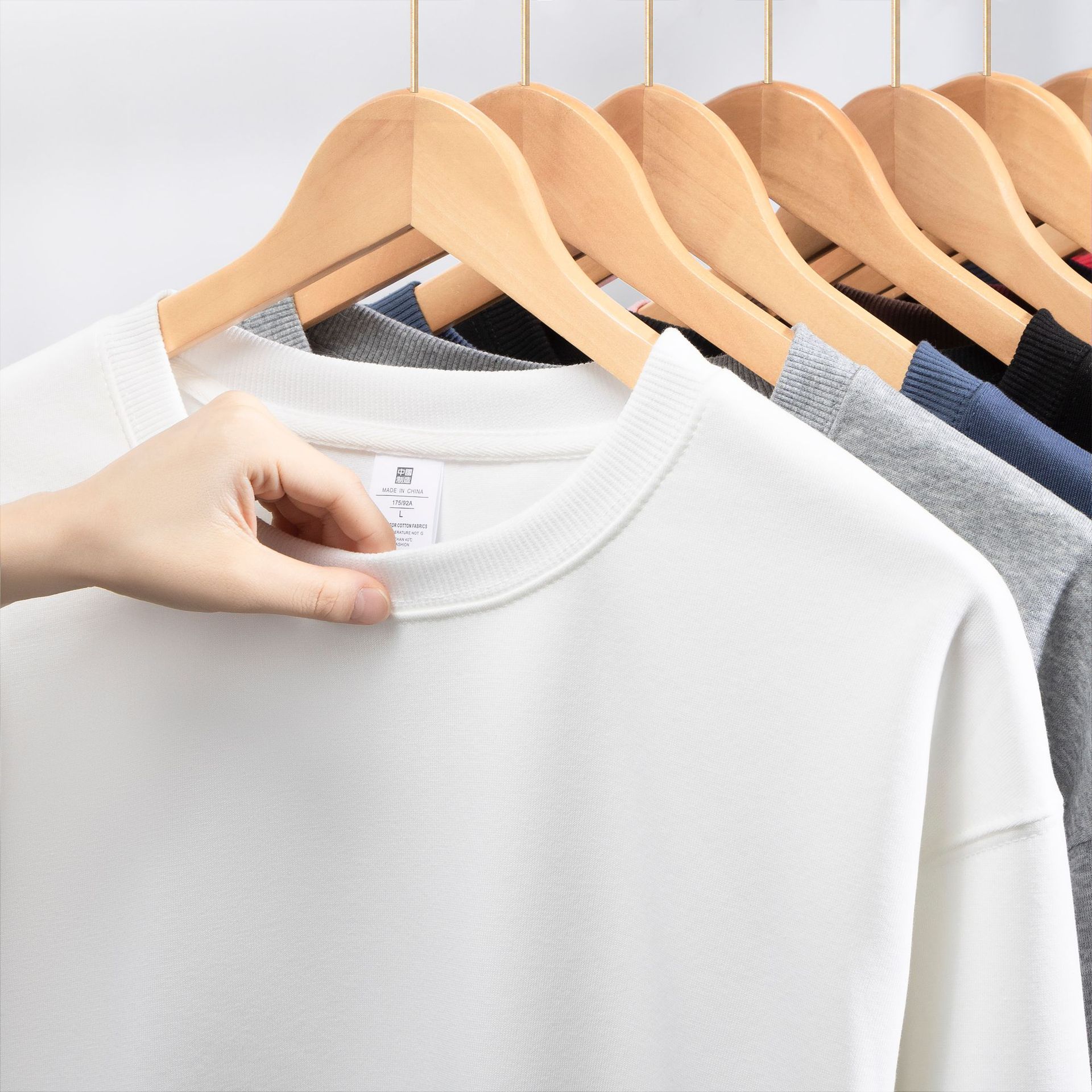 【喜挖】 歐美重磅寬鬆純色男式圓領混棉雙面T恤上衣女韓版休閒長袖情侶 2