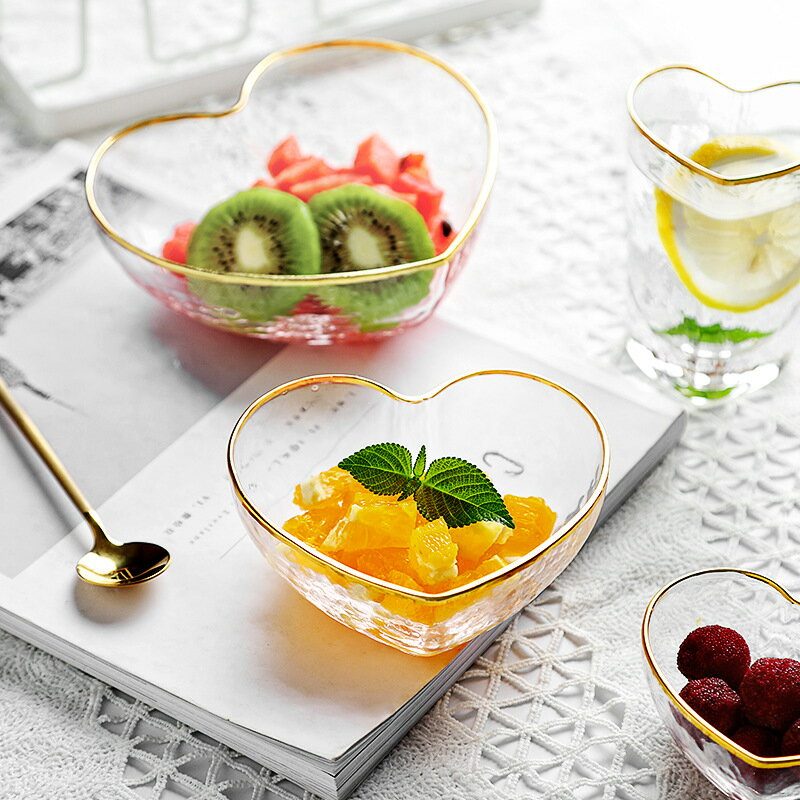 創意ins愛心金邊玻璃心形杯甜品沙拉碗水果蔬菜燕窩碗網紅早餐碗