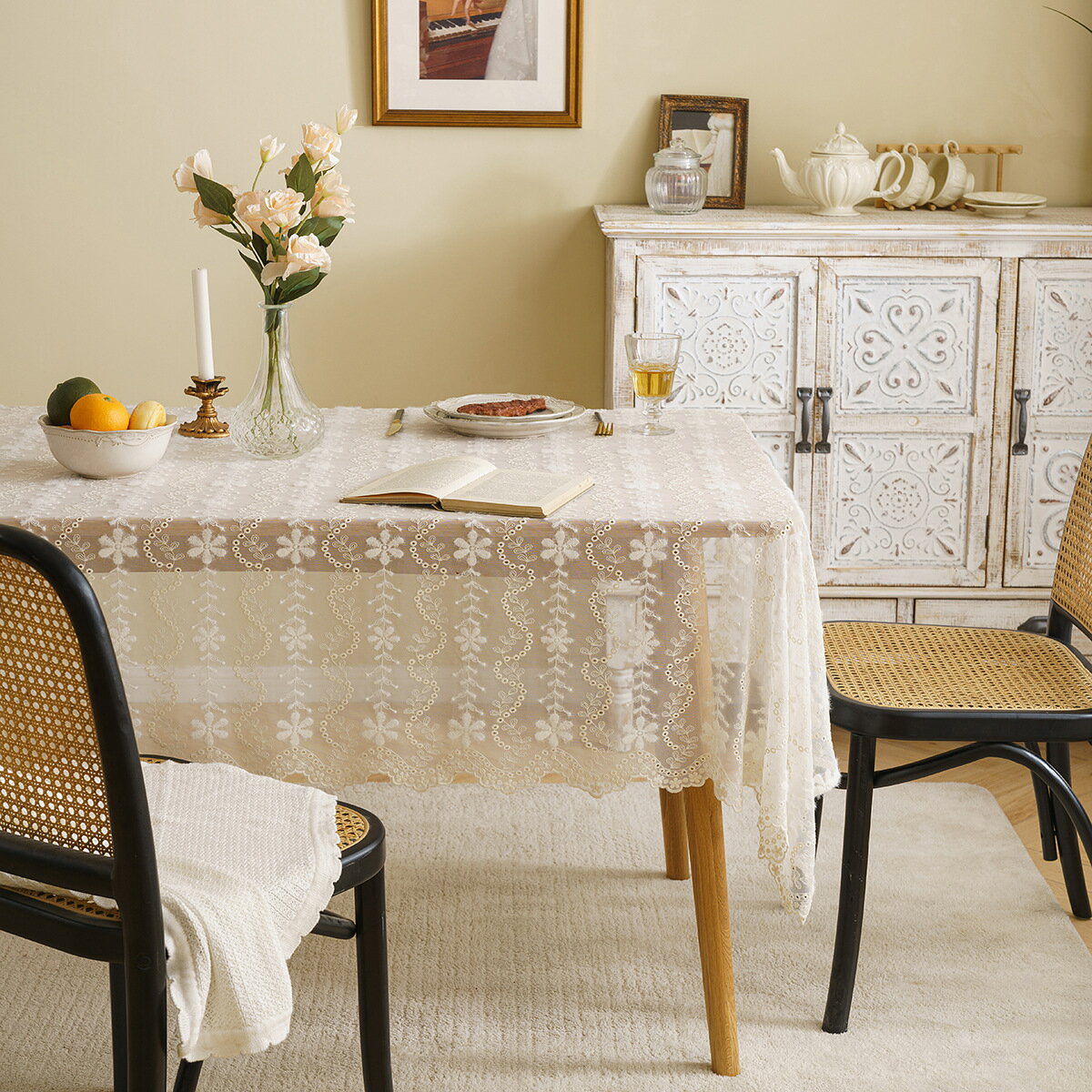 ins風棉麻桌布鏤空蕾絲裝飾布藝長方形茶幾布餐桌布蓋布