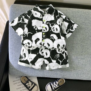 男寶寶夏裝套裝男童新款兒童洋氣帥氣夏季童裝熊貓兩件套時髦