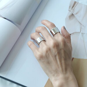 金屬風寬版時尚個性S925純銀光面戒指開口可調節指環中指食指戒指