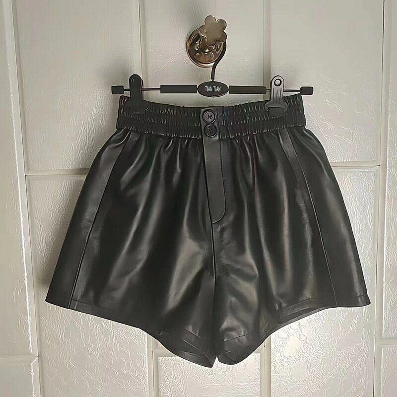 【巴黎精品】現貨+預購 真皮短褲休閒褲-鬆緊腰真皮短褲女褲子a1iv48