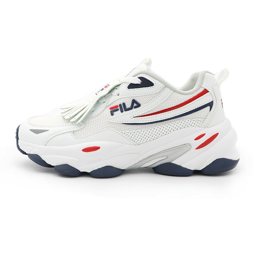 【全館滿額折】Fila Tassel 白藍紅 流蘇復古 厚底 休閒 老爹鞋 女款 J2528【新竹皇家5-J318Y-123】