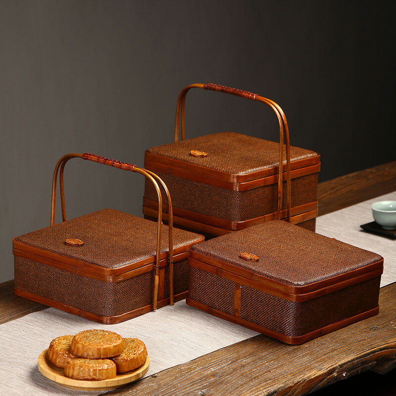 手工竹編提手盒方形圓形收納盒普洱茶盒分茶盒品茶賞茶盒包裝盒| 森霧集 