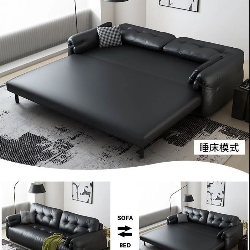 沙發床 現代風輕奢貓抓皮沙發床可折疊伸縮兩用小戶型客廳書房家用網紅款S083快速出貨公司貨