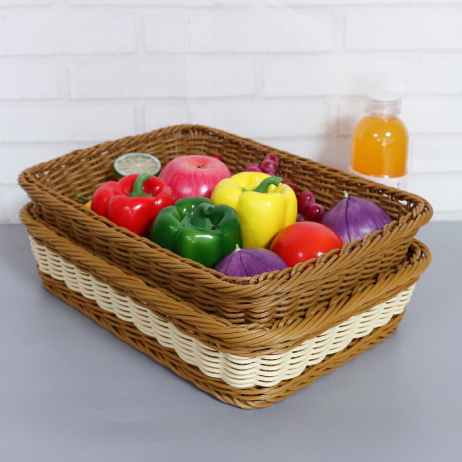 仿藤編織筐面包籃水果零食籃蔬菜食品展示籃超市陳列收納筐長方形