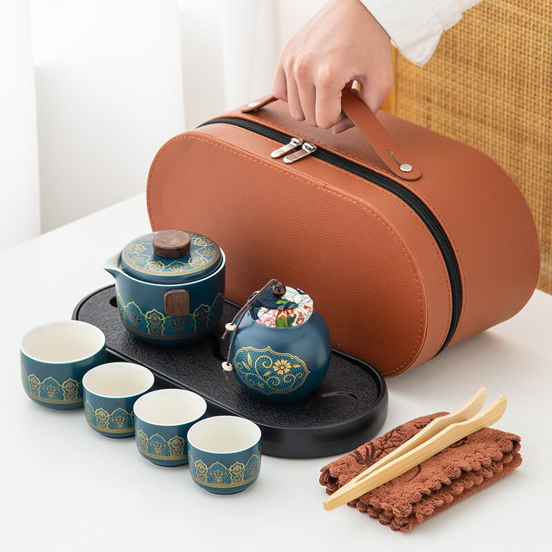 茶具 茶具套裝 陶瓷便攜式戶外簡約旅行茶具套裝功夫快客杯一壺四杯禮盒伴手禮品