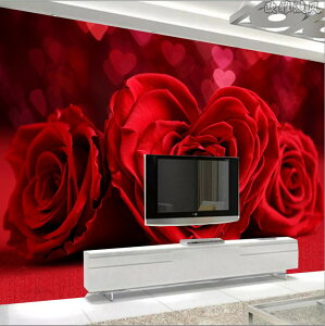 玫瑰花墻紙臥室床頭酒店賓館房間電視背景墻溫馨壁畫浪漫愛情壁紙