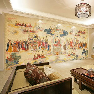 中式佛教寺廟大型壁畫吉祥唐卡佛堂佛像菩薩背景墻壁紙藏式民族風