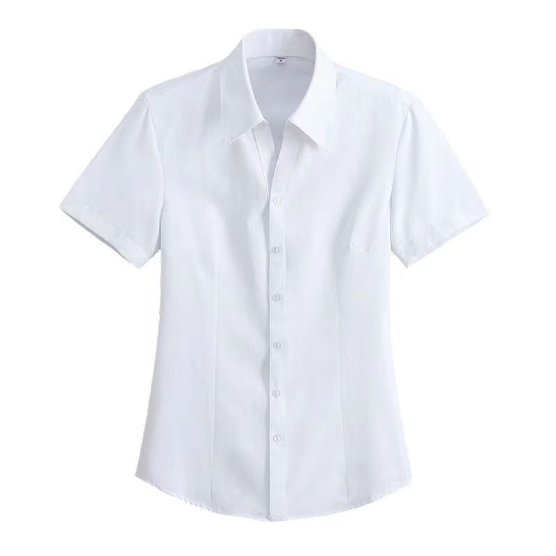 大尺碼襯衫女 白襯衫女V領短袖夏季新款速干高檔雪紡修身顯瘦職業正裝OL工作服 9