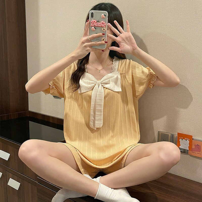 睡衣女短袖純棉2022年新款夏季時尚簡約高階感氣質休閑純色家居服