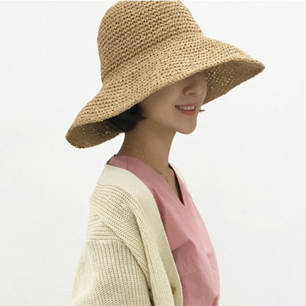 ✤宜家✤時尚夏日遮陽草帽 可折疊沙灘遮陽帽20
