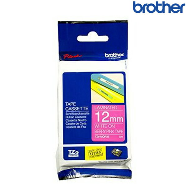 Brother兄弟 TZe-MQP35 粉紅底白字 標籤帶 粉彩護貝系列 (寬度12mm) 標籤貼紙 色帶