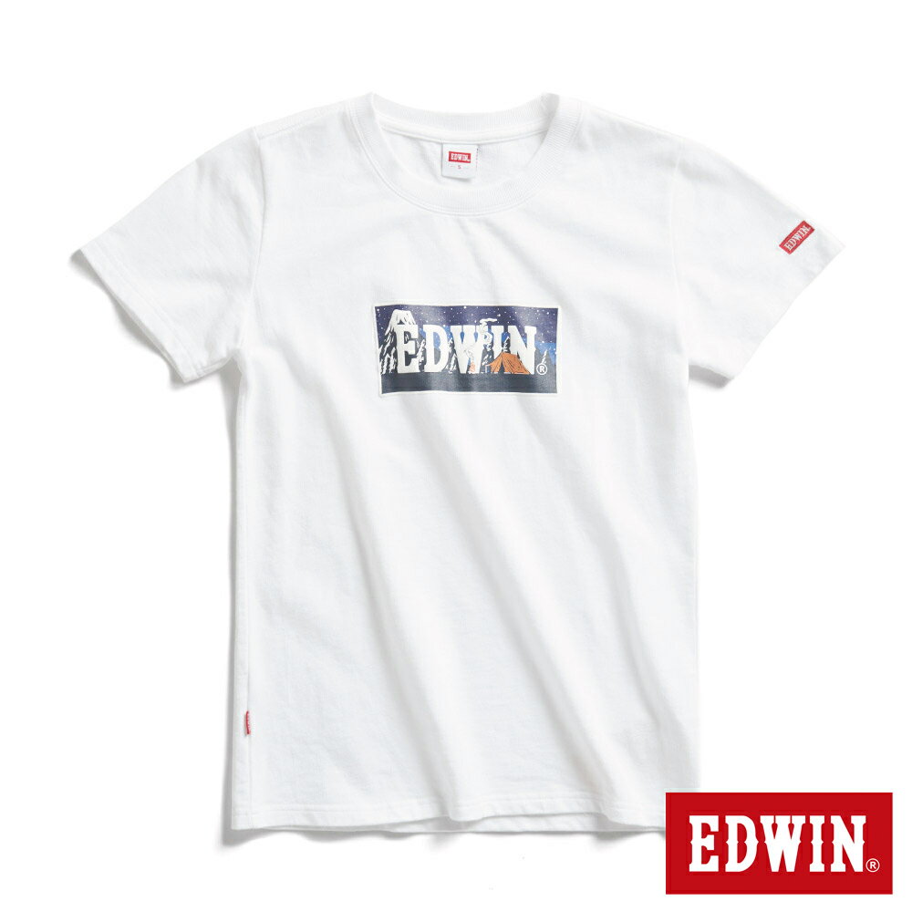 EDWIN 露營系列 富士山腳營地LOGO印花短袖T恤-女款 米白色