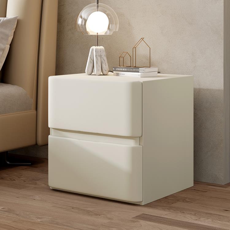 床頭柜輕奢現代簡約全實木皮質意式高端白色免安裝臥室小型床頭柜 全館免運