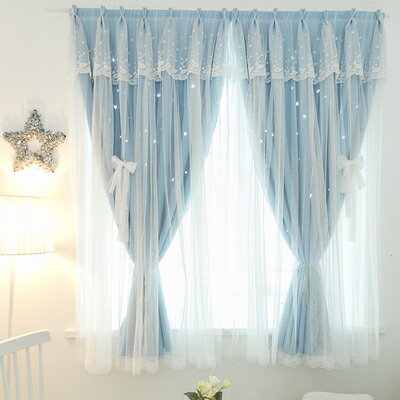 窗簾免打孔安裝韓式星星公主風魔術貼粘貼網紅全遮光臥室飄窗窗簾