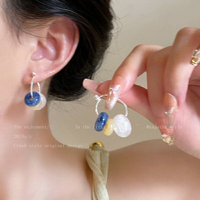 糖果彩色串珠耳環女夏天ins風小眾個性撞色耳圈甜美百搭日韓耳飾【淘夢屋】