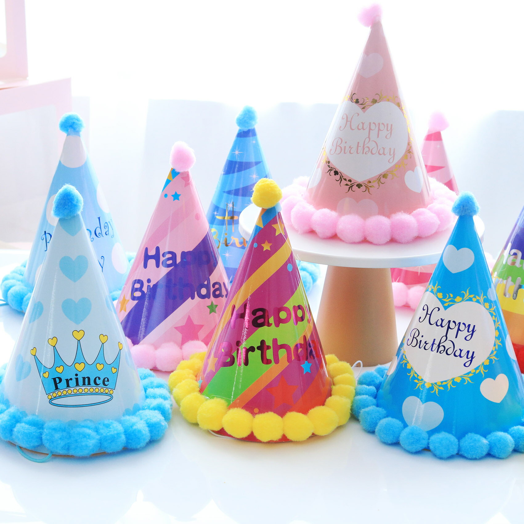 絨球生日帽發光皇冠帽寶寶周歲頭飾創意兒童生日派對裝飾布置用品