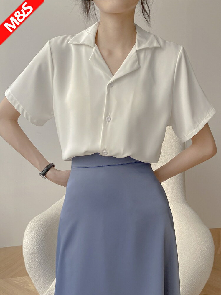 雪紡襯衫女短袖白襯衣通勤職業夏季白色教資面試答辯穿搭正裝上衣【淘夢屋】