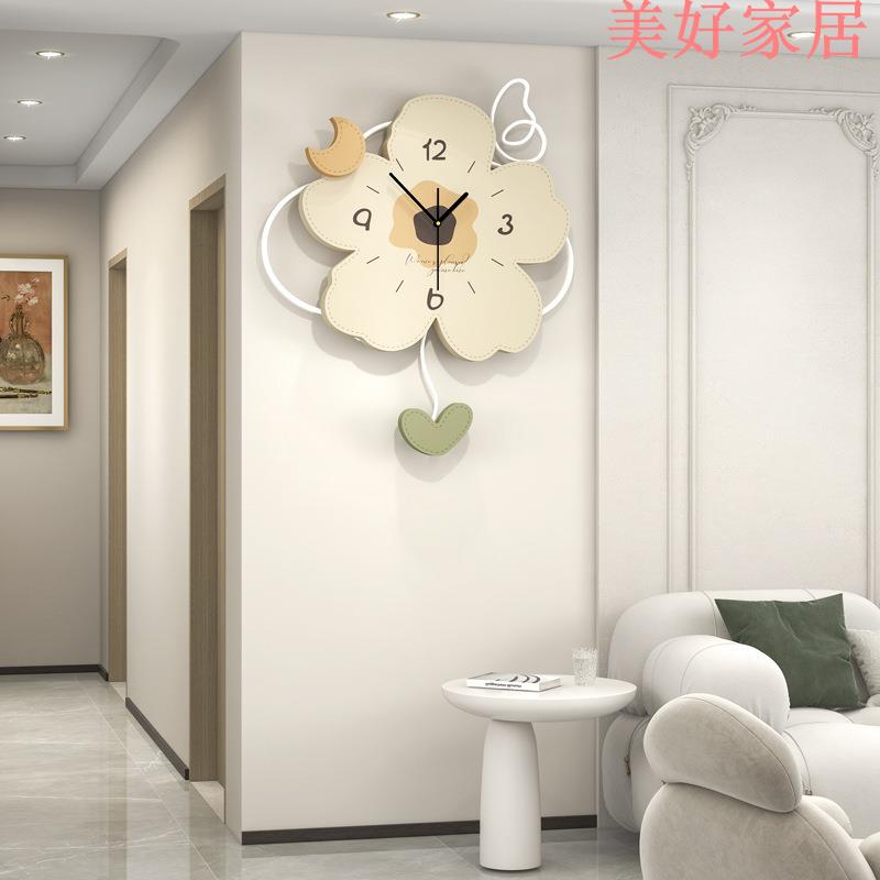 免運 掛鐘 奶油風花朵掛鐘客廳高級感時尚創意簡約鐘表家用餐廳裝飾時鐘掛墻