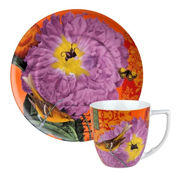 德Waechtersbach經典彩繪系列390ml馬克杯+21cm盤組-Impressions紫花【領券滿額再折千8/31止】