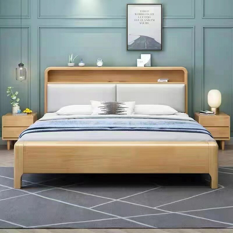 優樂悅~實木床北歐輕奢現代簡約雙人1.8米單人1.5米工程單1.2儲物家用床