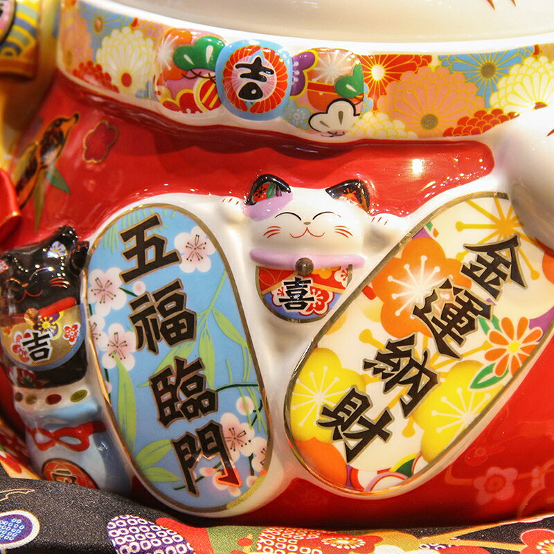 福緣貓陶瓷家用五福儲物罐紅色喜慶招財貓擺件客廳糖果罐茶幾裝飾 3