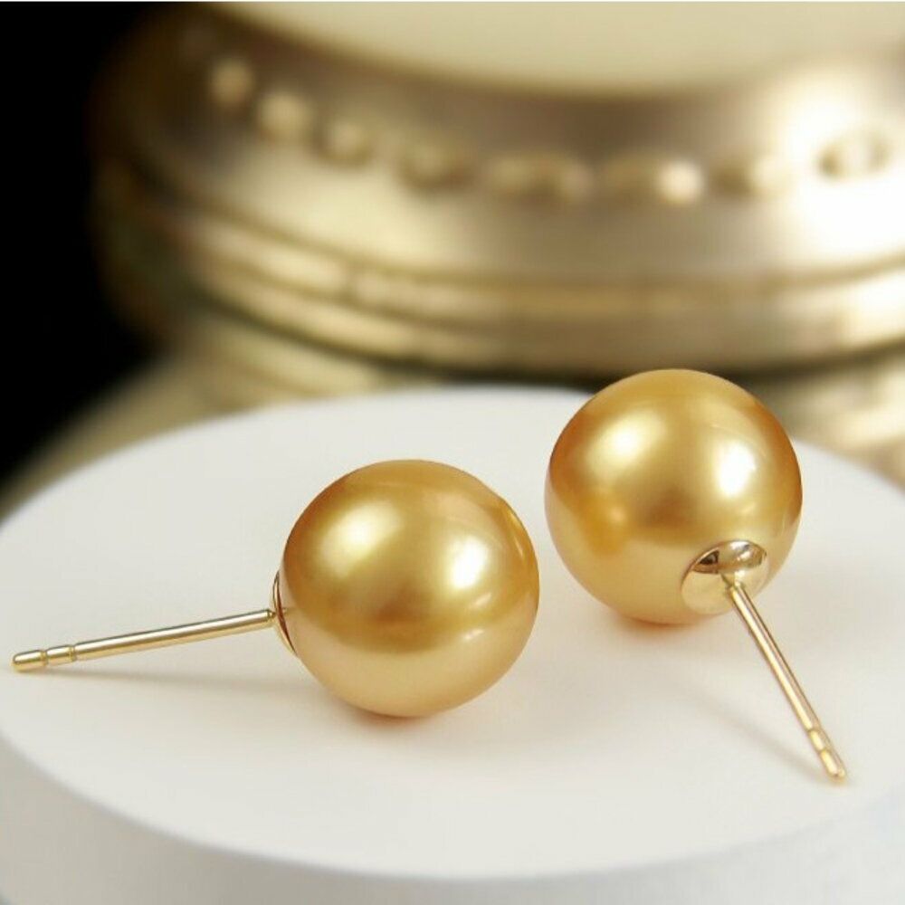 南洋金珠 海水珍珠 濃金珍珠 正圓珍珠 簡約素釘 耳釘 18K 金 優雅 氣質 珍珠耳飾