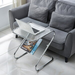 雜誌架 現代簡約Z型沙發邊幾長虹鋼化玻璃桌帶雜志架角幾臥室床頭邊桌