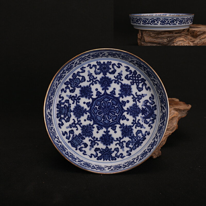 景德鎮陶瓷青花柴窯纏枝蓮八寶茶承壺承手繪干泡臺養壺墊蓋碗托盤