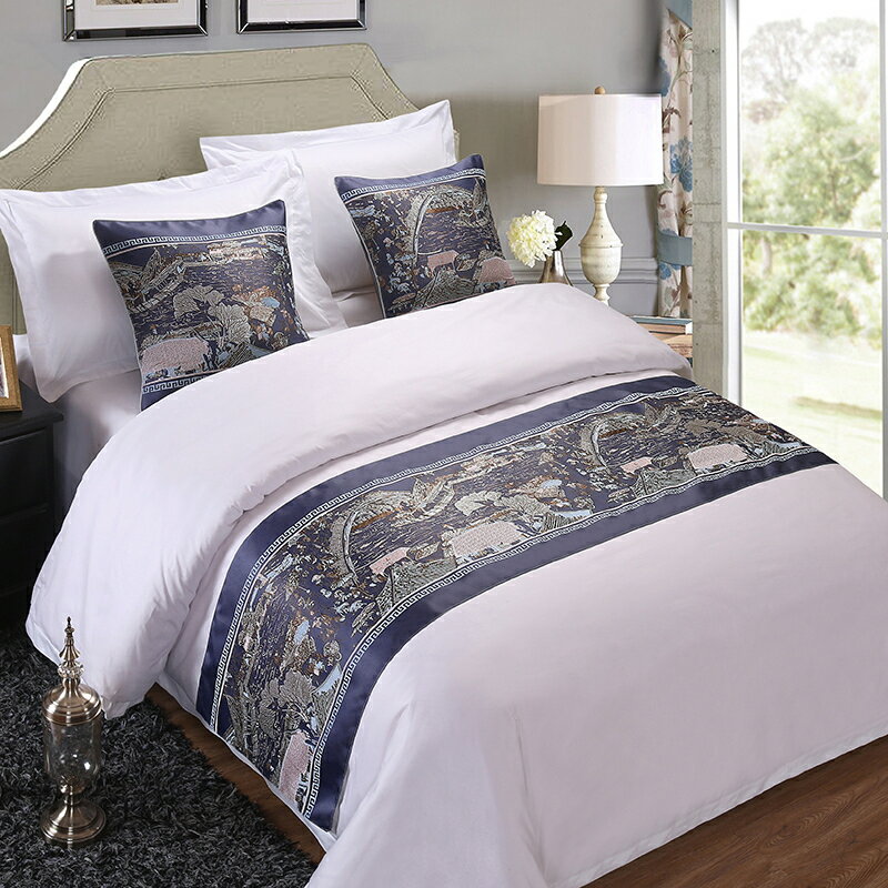 賓館床尾巾酒店床旗高檔簡約現代中式奢華金純白床蓋單件床品